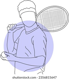 Arte de línea de la ilustración del vector del jugador de tenis dibujado mano aislada en fondo blanco
