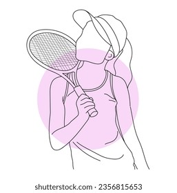 Line Art des Tennisspielers, Vektorgrafik-Skizze handgezeichnet einzeln auf weißem Hintergrund

