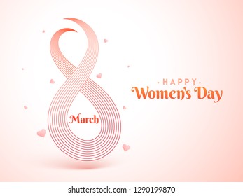 Line art text 8 march on shiny background for Happy Women's Day poster or banner design.