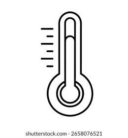 Line art thermometer showing temperature measurement with horizontal lines scale
