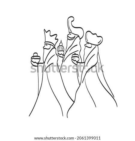line art three wise men from nativity scene illustration vector isolated on white background 