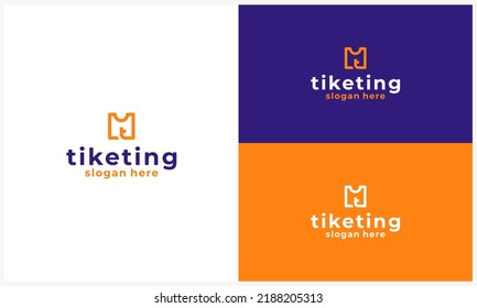 Line Art Ticket with T Initial letter logo design template simple ticket symbol