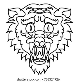 Line art tiger face for sticker and block screen on white background.