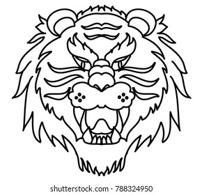Line art tiger face for sticker and block screen on white background.