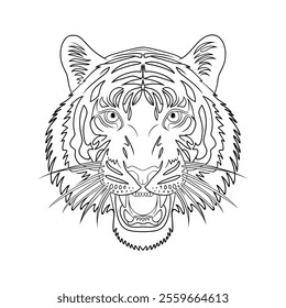 A line art Tiger head illustration of a coloring page 