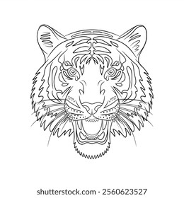 A line art tiger head illustration of a coloring book 