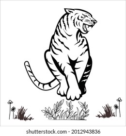 Line art tiger pictures for coloring.