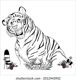 Line art tiger pictures for coloring.