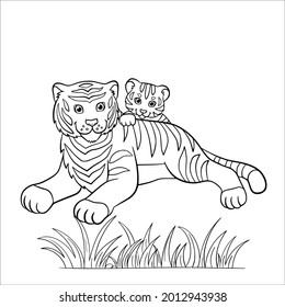 Line art tiger pictures for coloring.