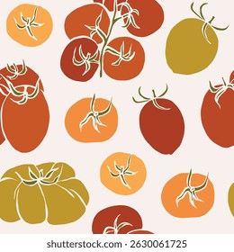Line art tomatoes on vine seamless pattern
