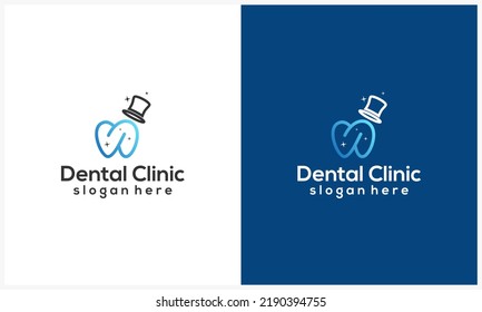 line art tooth logo design template with magic symbol, simple dental logo icon