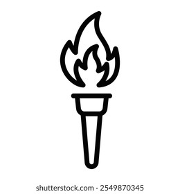 Line art of a torch with a flame, suitable for themes of leadership, sports, or exploration. Vector illustration. Editable stroke.