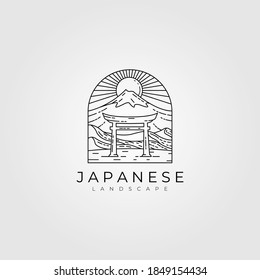 line art torii gate vector japanese illustration design, torii line art logo design