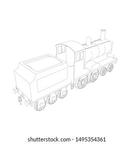 Line art of the train. Coloring page - Train - illustration for the children