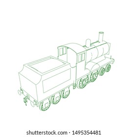 Line art of the train. Coloring page - Train - illustration for the children