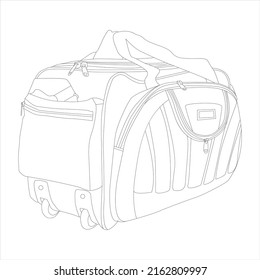 line art travel bag with white background, Luggage Travel Duffel Bag with 2 Wheels Weekender bags.