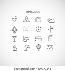Line art travel icon set