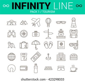 Line art traveling icons set. Isolated on white background. Vector illustration.