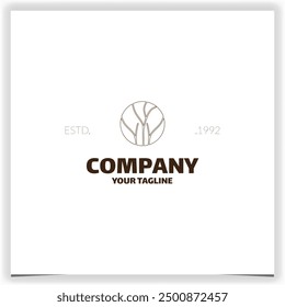 line art tree branch in circle logo design vector template