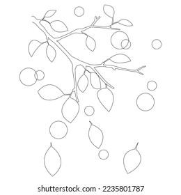 line art of tree branches covered with leaves in autumn
