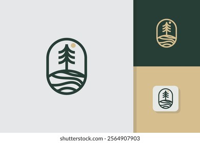  line art tree logo design vector template