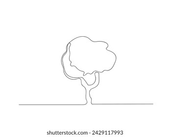 Un árbol de arte de línea en una superficie plana. fondo blanco. Ilustración vectorial.