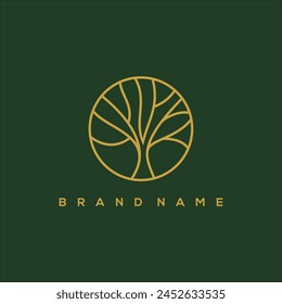 line art tree root circle logo vector