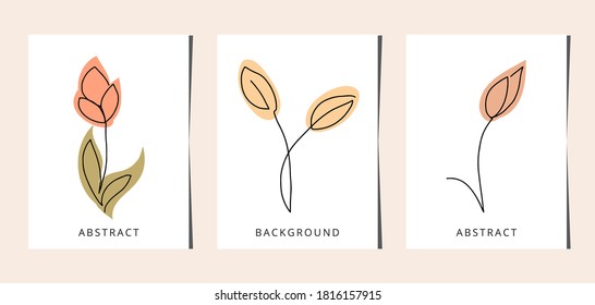 Line art tree set. One line drawing. line art, card, banner, poster flyer, vector illustration.