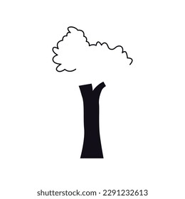 Line art tree vector silhouette. Garden plant vector thin sign