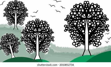 Kunstbaumhintergrund, rustikales Walddesign, Vektorgrafik einzeln auf weißem Hintergrund.
