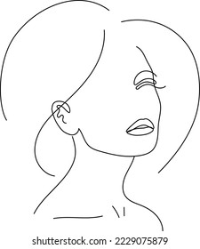 Line art trendy portrait of beautiful woman. Abstract face, beauty, minimalism and simplicity