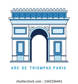 Line art Triumphal Arch, Arc de Triomphe, Paris, European famous monument, vector illustration in flat style