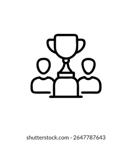 Parte da linha de um troféu ladeada por duas figuras humanas estilizadas no ganhador do prêmio de fundo