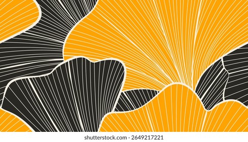 Line Art Tropical Leaves Seamless Pattern with Hand Drawn Hibiscus Leaf. Botanical Jungle Background Line Art Style. Hibiscus Surface and Textile Print Design. Vector Illustration. Not AI