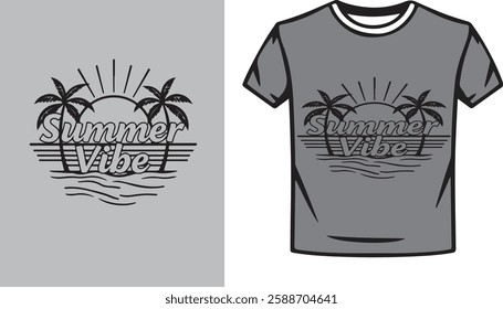 a line art T-shirt design summer vibe