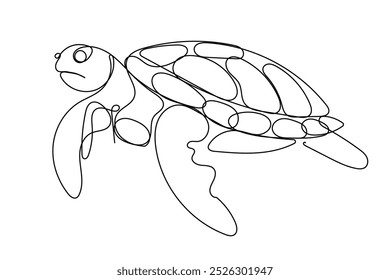 Line Art Schildkröte Tierabstrakte Illustration.  Doodle einfache Kontur Skizze Umriss isoliert auf Weiß. Schildkröte Symbol Maskottchen Einfache Skizze Zeichen. Tierpflegekonzept