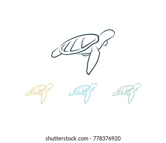 Line Art Turtle on the Sea Logo Pet Symbol