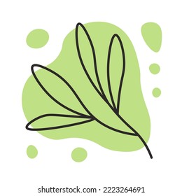 Line art twig on colorful spot. Hand drawn minimal botanical vector illustration. Trendy wall art, print, card, poster