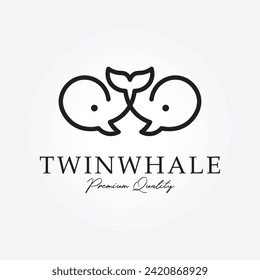 line art twin whale logo vector illustration design graphic