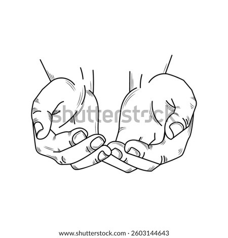 Line art Two cupped hands held together in a giving or receiving gesture, ideal for charity designs, spiritual content, health care visuals, and logo elements.Vector Hands in Receiving Position