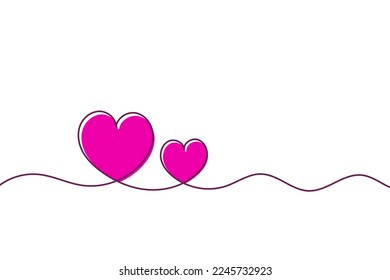 Line art with two cute pink hearts of different sizes on a white background.