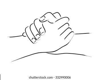 Line art of two hands holding each other strongly