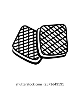 Line art of two ice cream sandwich cookies with crisscross patterns, showcasing a modern and simple design aesthetic