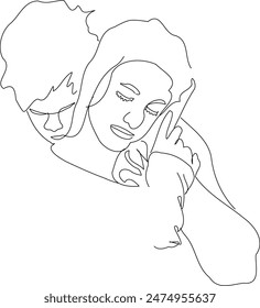 line art of two lovers in a moment of cuddling and caresses