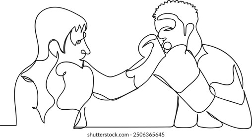 The Line Art of Two Male Boxers Exchanging Powerful Punches in a Fierce Match. Illustration of Fierce Competition in the Ring for a Boxing Championship