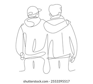 Line art of two male friends vector art illustration