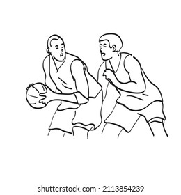 line art two men basketball players competition illustration vector hand drawn isolated on white background