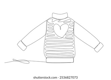 Line Art Ugly Sweater Christmas and New Year Holiday Symbol. Sweater Silhouette One Continuous Line Drawn Art. Cozy Warm Winter Christmas and New Year Holiday Family Party Gift Thin Stroke Silhouette 