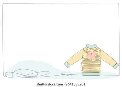 Line Art Ugly Sweater Illustration. Winter Holiday Celebration Vacation Rest Theme. Family Greeting Christmas and New Year card Design Element. One Continuous Outline Curve Wavy Icon.