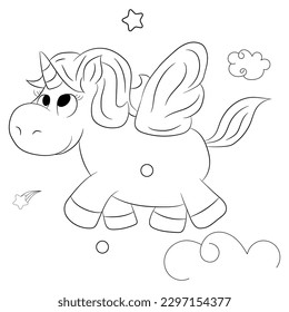 Line art unicorn kids illustration for  Children coloring book page